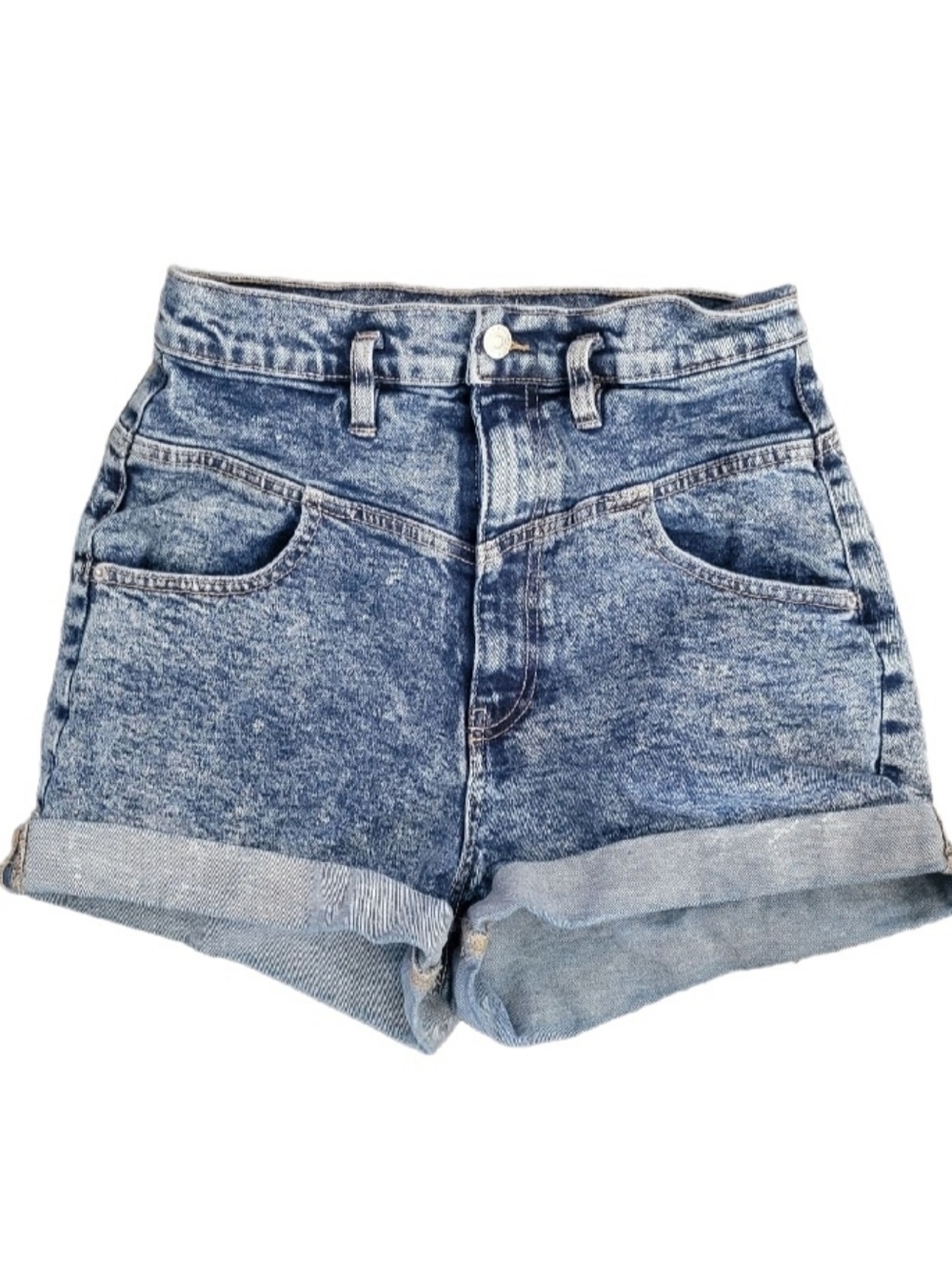 ARDENE High-Waist Acid-Wash Denim Shorts Light Blue Size 01